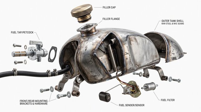 Vintage Motorcycle Fuel Tank and Frame Exploded Diagram