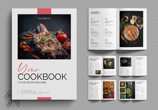 Modern Cookbook Magazine Template with Recipe Layout