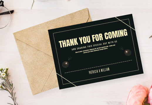 Elegant Black and Gold Wedding Thank You Card Template