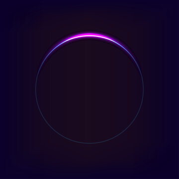 Neon purple glowing circle ring design. Abstract blue light loop line isolated. Futuristic digital halo art. Minimal geometric vector background