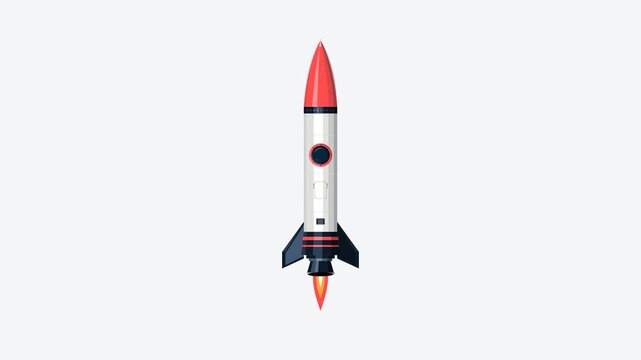 Clean modern vector rocket illustration with time-based animated exhaust flame and subtle hover effect.