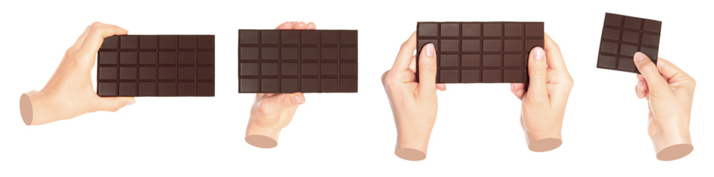 Set of hand in contemporary art style holding chocolate bar, isolated on transparent background. Perfect for modern design, advertising, food concepts, and contemporary art projects