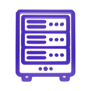 3D purple server rack icon for data center host, mainframe computer, and network server enclosure