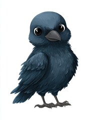 Obraz premium Cute Cartoon Style Little Black Raven Chick Standing Against A Clean Isolated White Background