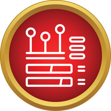 Data analytics dashboard icon showing progress bars and a graph on a red background
