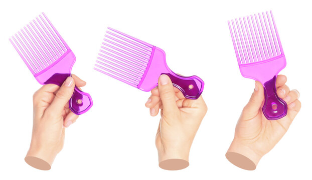 Set of hand contemporary art style holding hair comb isolated on transparent background. Perfect for beauty design, hair care projects, cosmetic advertising, and modern art concepts