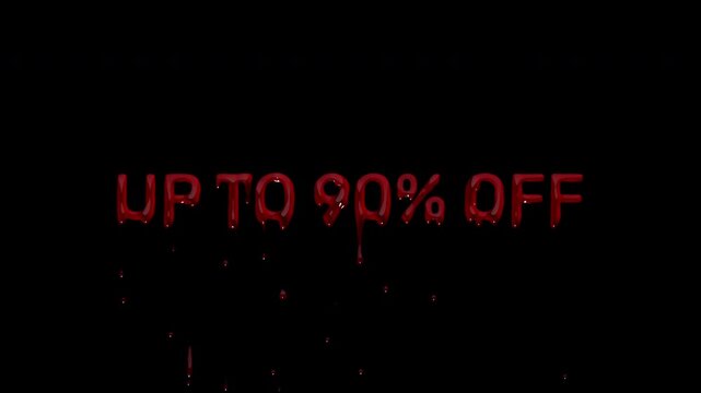 UP TO 90 PERCENT OFF bloody range headline, dripping blood headline savings claim for total liquidation, final hours and last stock blowouts