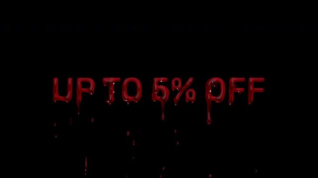 UP TO 5 PERCENT OFF bloody range headline, dripping blood tiered savings claim for loyalty tiers, cashback banners and app reward screens