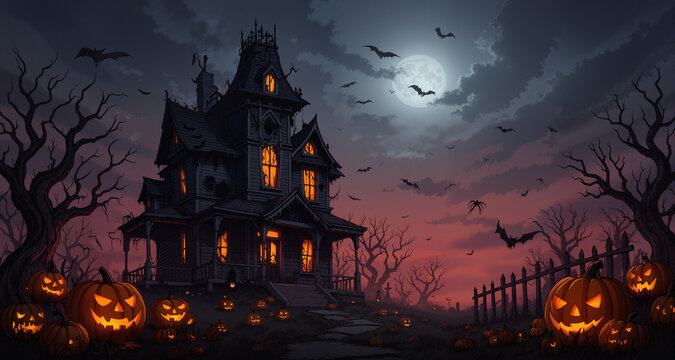 halloween background with haunted house
