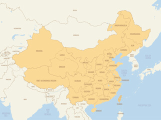 Obraz premium Colored map china with provincial divisions, detailed vector illustration