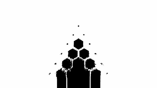 Modern black and white glitch hexagon luma matte transitions with distorted honeycomb pattern wipes for cyberpunk video edits and sci-fi cuts.