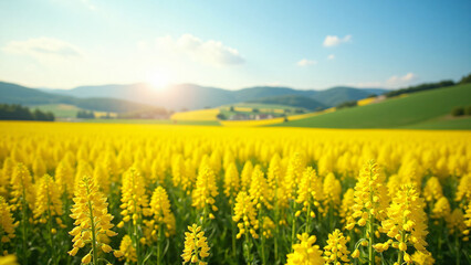 Fototapeta premium Golden Field with Morning Light and Rolling Hills