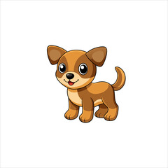 Fototapeta premium Cute cartoon puppy illustration with brown fur and big eyes on white background