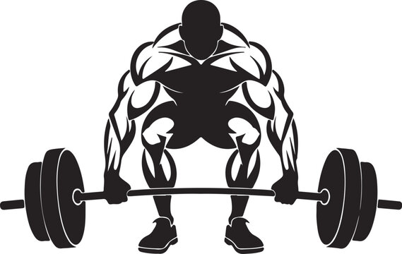 Muscular man performing heavy barbell squats with weight plates in gym workout illustration