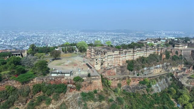 Aerial View of Gwalior Fort Historic Man Mandir Palace Gwalior Madhya Pradesh