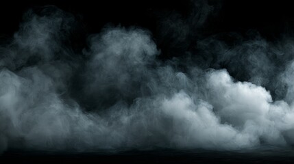 Obraz premium Smoke texture over a blank black background, abstract dark vapor cloud effect with soft swirling mist, atmospheric fog, smoky haze, dramatic shadowy backdrop, and copy space for creative design, overl