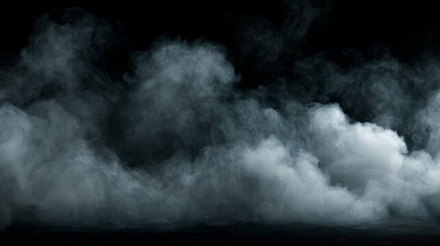 Smoke texture over a blank black background, abstract dark vapor cloud effect with soft swirling mist, atmospheric fog, smoky haze, dramatic shadowy backdrop, and copy space for creative design, overl