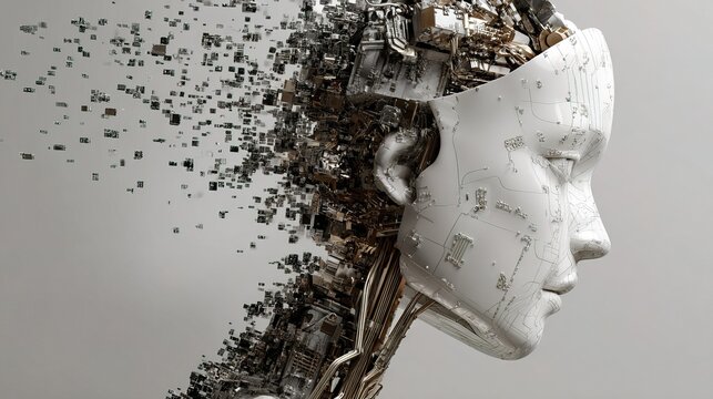 Abstract Artistic Sculpture Dissolving into Particles.