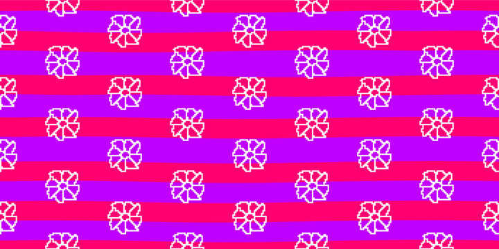 Aesthetic pixel flower pattern y2k. Pixel Art Pattern for wrapping paper. y2k pixel flower background.
