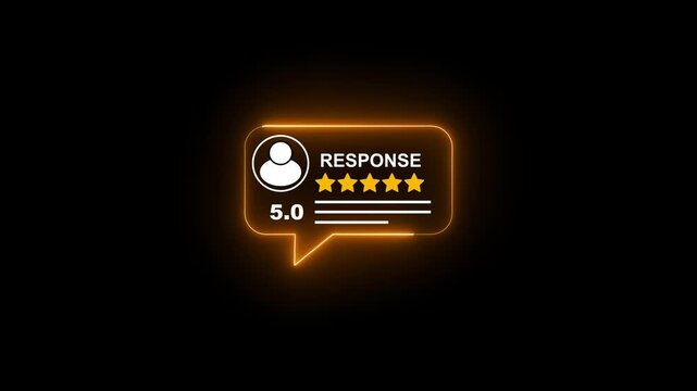 Glowing neon 5-star customer review notification animation for business feedback and online rating systems
