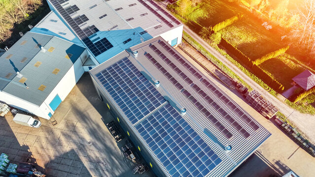 Solar panels installed on modern industrial facility