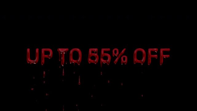 UP TO 55 PERCENT OFF bloody range headline, dripping blood savings claim for inventory clearouts and aggressive price cut campaigns