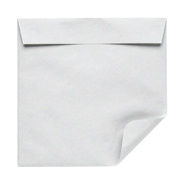 Square white paper envelope with a folded bottom right corner isolated on a transparent background stationery