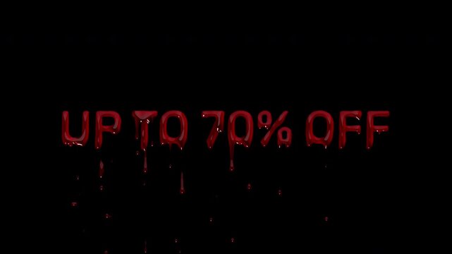 UP TO 70 PERCENT OFF bloody range headline, dripping blood deep savings claim for Black Friday doorbusters and mass clearance banners