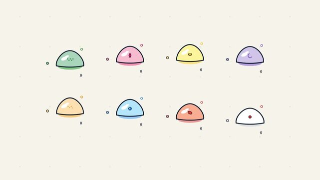 Colorful Mochi Icons Animating on a Minimalist Grid