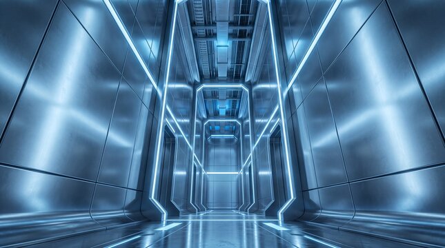 Futuristic Sci-Fi Corridor with Blue Neon Lights