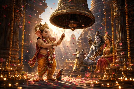 Ganesh Ganpati Bappa Family with Shiva and Parvati &ndash; Ganesh Chaturthi, Gauri Visarjan, Ganesh Jayanti and Maha Shivratri Celebration