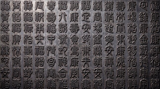 Ancient Chinese Calligraphy Carved on Stone Surface