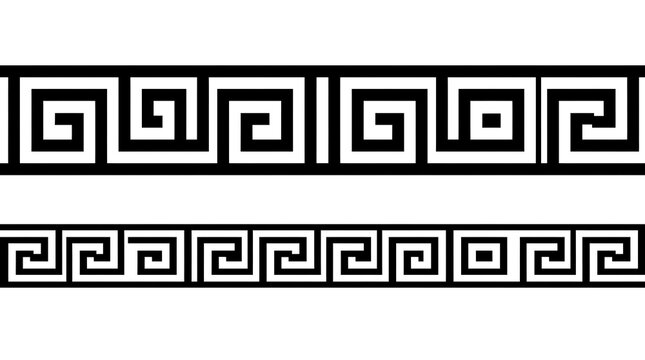 Seamless greek key pattern borders in black and white for classic architectural and decorative design elements