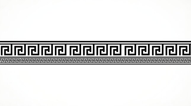 Seamless greek key meander pattern border design in black and white for decorative frames and ornaments