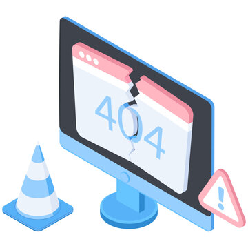 Isometric Computer Screen Page Not Found 404 Error