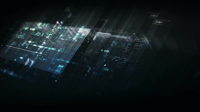 Futuristic data network visualization with glowing digital streams, big data analytics interface, cyber technology background and communication system in curved virtual display