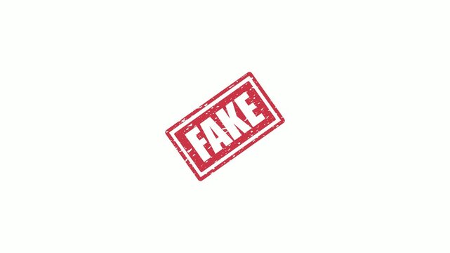 Red Fake Rubber Stamp Grunge Texture Isolated on White Background for Fact Checking Concept