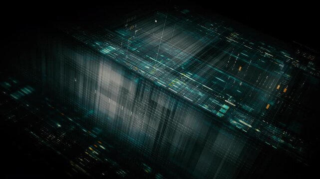 Futuristic data network visualization with glowing digital streams, big data analytics interface, cyber technology background and communication system in curved virtual display