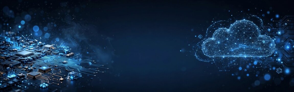 Dark Blue Cloud Computing Cyber Security Technology Server Network Banner