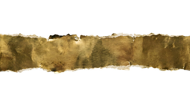 Gold paper strip with rough torn edges stretches horizontally across a transparent background.