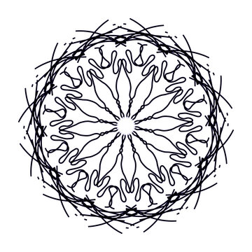 Black line mandala artwork displays intricate symmetric floral details on a plain transparent backdrop.