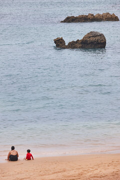 Sand beach in Cantabria at sunset. Camello beach. Santander, Spain