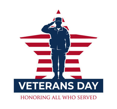 Honoring american veterans day with a silhouette of a soldier and flag