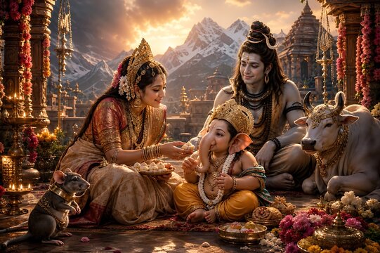 Blessings of Kailash Family &ndash; Ganesh Chaturthi, Gauri Ganpati, Maha Shivratri, Hartalika Teej & Navratri, celebrating Lord Ganesha, Shiva and Goddess Parvati with devotion