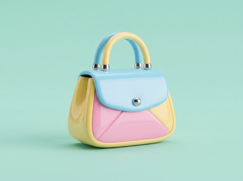 Small fashionable handbag with pastel colors isolated on a light green background for a spring fashion concept