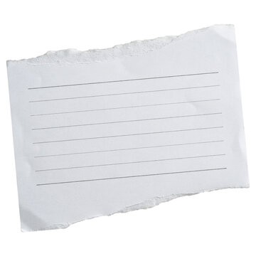 A rectangular piece of white lined paper with torn jagged edges isolated on a transparent background