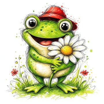 Charming Doodle Style Frog With Oversized Silly Eyes