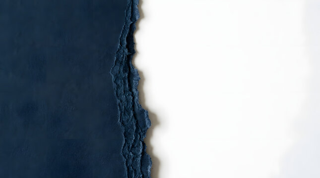 Ripped blue paper border frames the left side of a clean transparent surface.