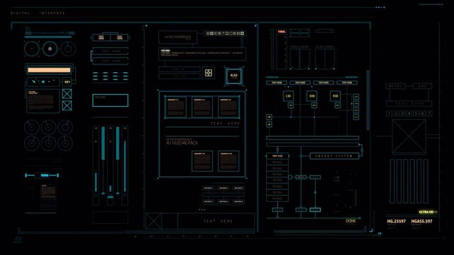 Futuristic HUD interface digital data analysis screen for high tech sci fi projects.
