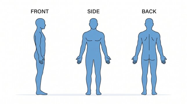 Human Body Anatomy Reference Sheet Showing Front Side And Back Silhouette Views On White Background